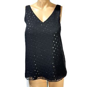 Lilly Pulitzer Silk Tank Top Florin V Neck Black Polka Dots Women’s Size XS